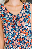 Haptics Meadow Mischief Sleeveless Dress in Navy/Orange/Teal Womens