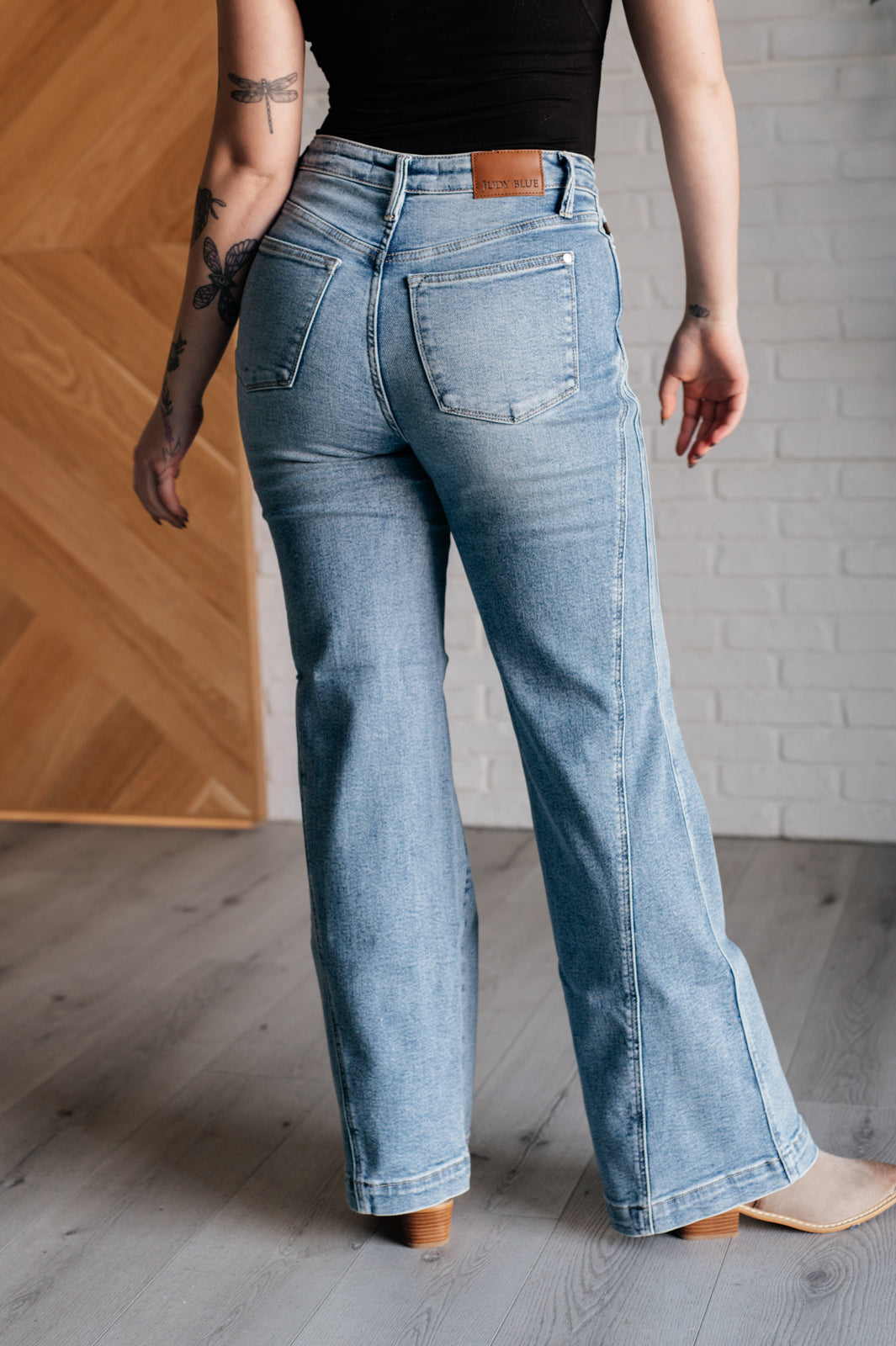 Judy Blue Melia High Rise Side Seam Detail Wide Leg Jeans Jeans