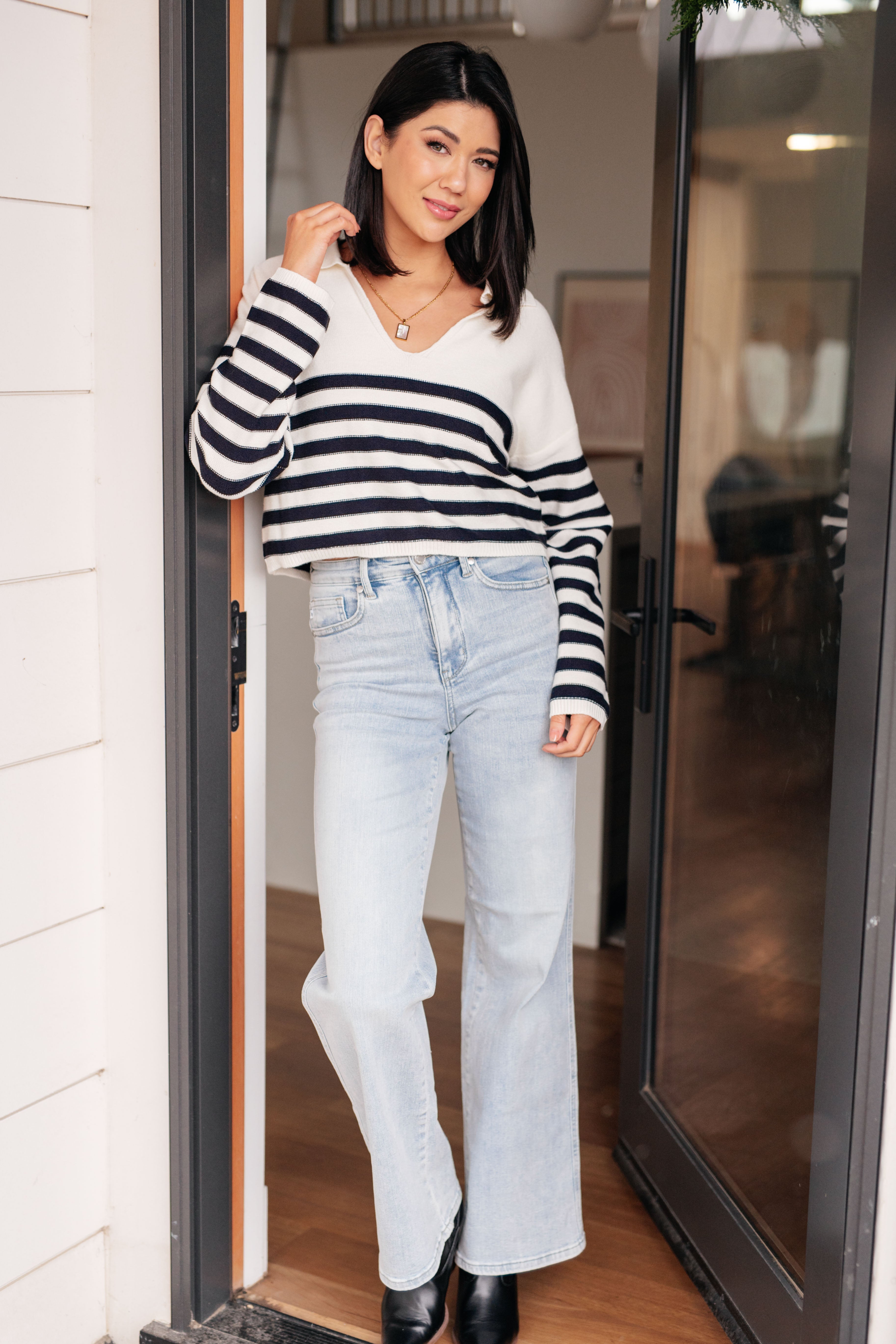 Polagram Memorable Moments Striped Sweater in White Tops