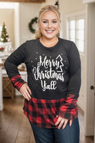 Heimish Merry Christmas Y'all Pullover with Plaid BoutiqueSimplified