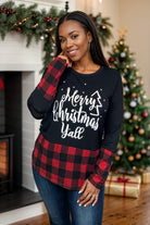 Heimish Merry Christmas Y'all Pullover with Plaid BoutiqueSimplified