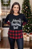 Heimish Merry Christmas Y'all Pullover with Plaid BoutiqueSimplified