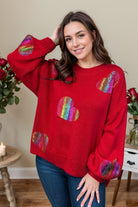 And The Why Red Metallic Hearts Sweater Shirts & Tops