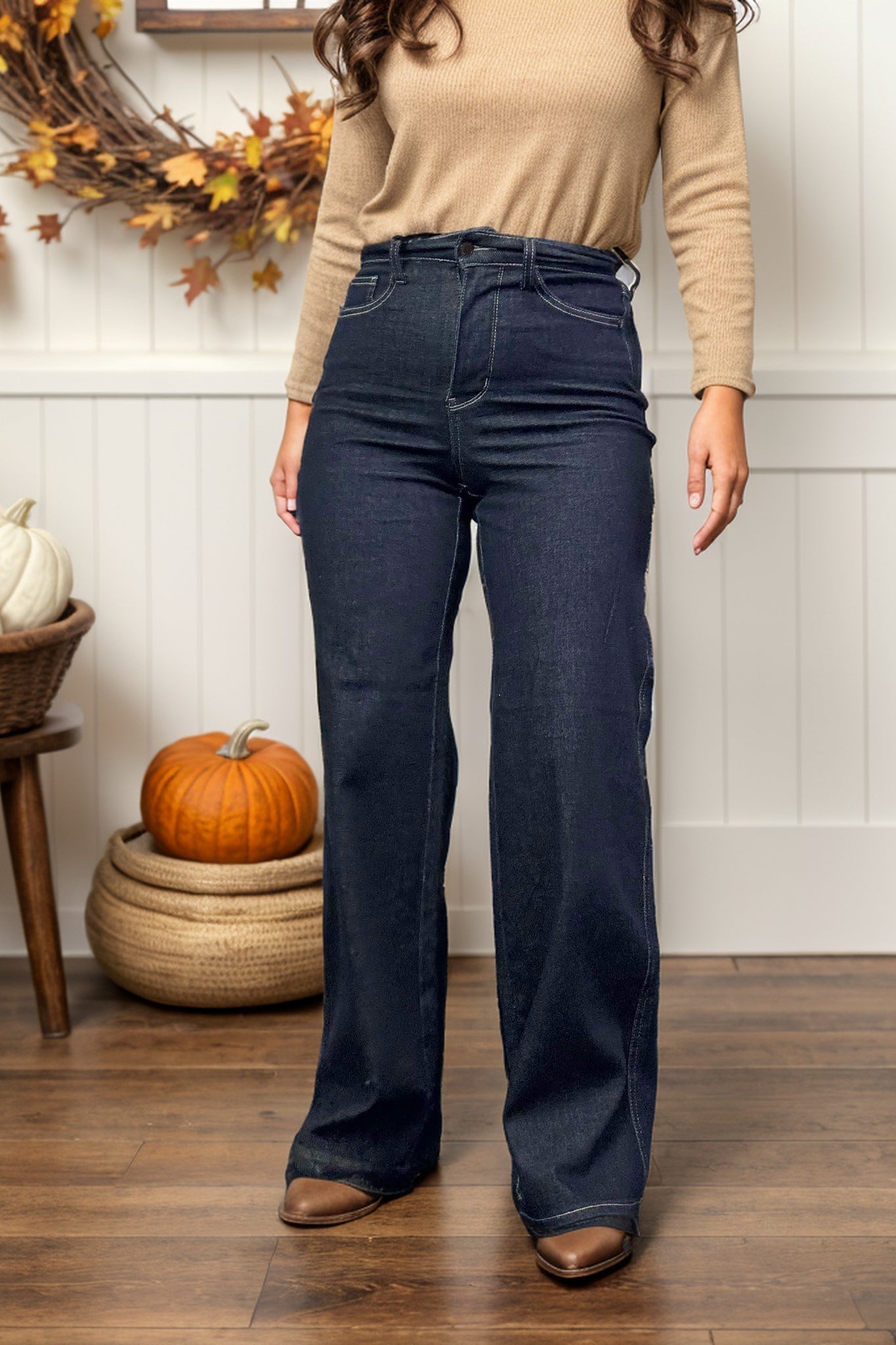 Judy Blue High Waisted Retro Wide Leg Midnight Tummy Control Jeans 24W BoutiqueSimplified