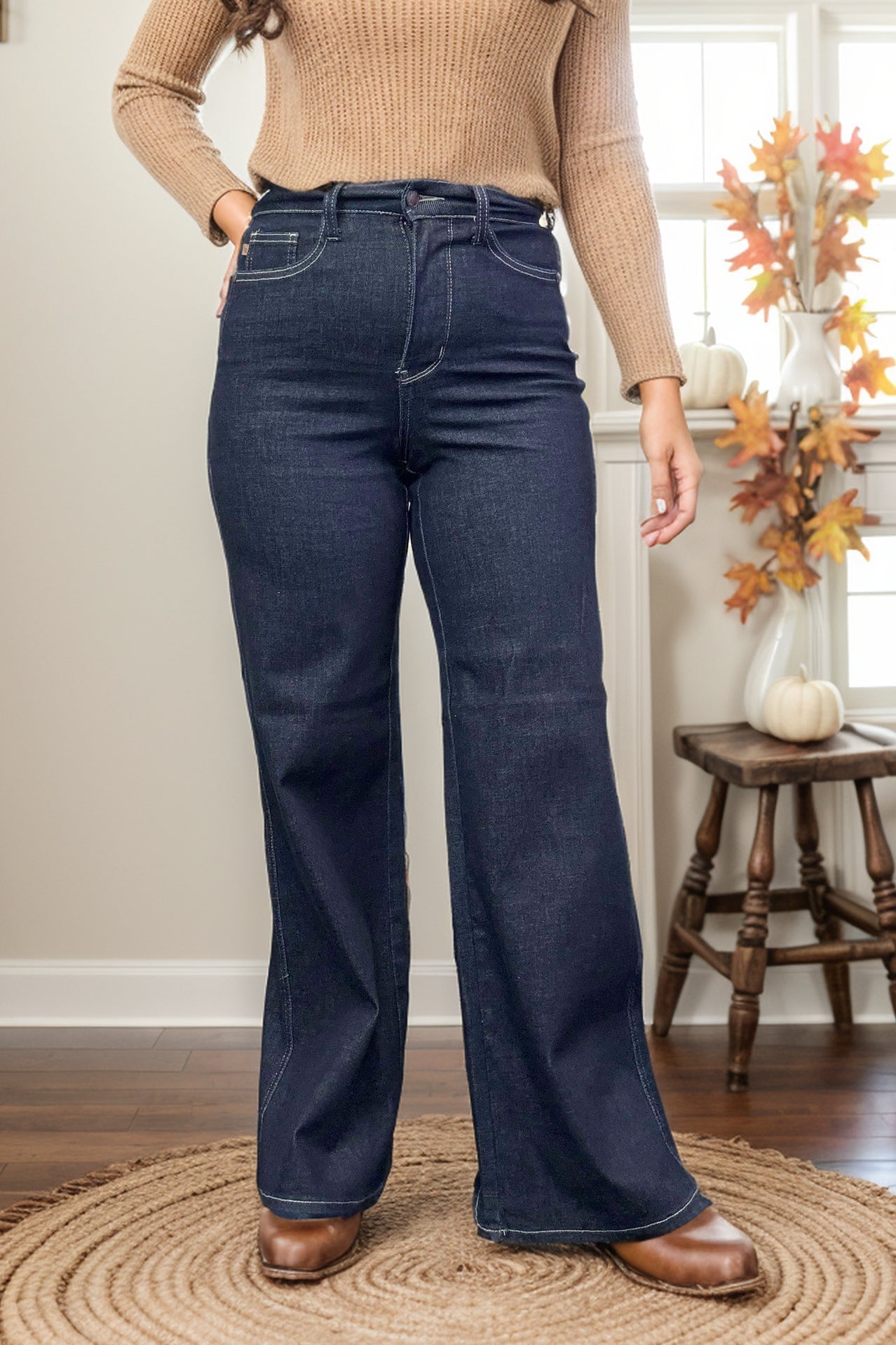 Judy Blue High Waisted Retro Wide Leg Midnight Tummy Control Jeans BoutiqueSimplified