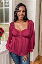 Davi & Dani Burgundy Miracles Are Upon Us Babydoll Top BoutiqueSimplified