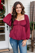 Davi & Dani Burgundy Miracles Are Upon Us Babydoll Top BoutiqueSimplified