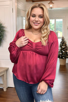 Davi & Dani Burgundy Miracles Are Upon Us Babydoll Top BoutiqueSimplified