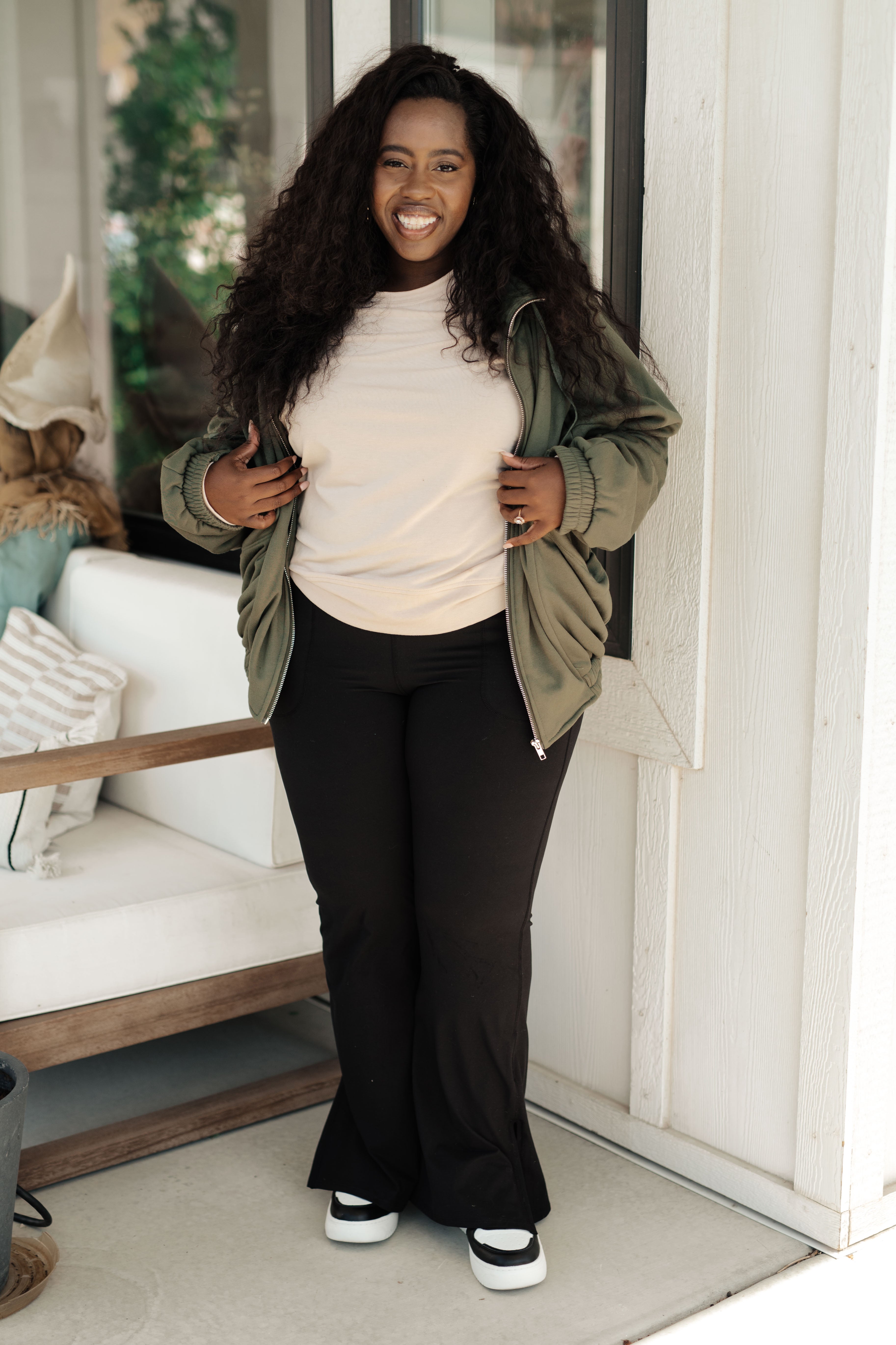 Bibi Miss You More Zip Up Sweatshirt in Olive Tops