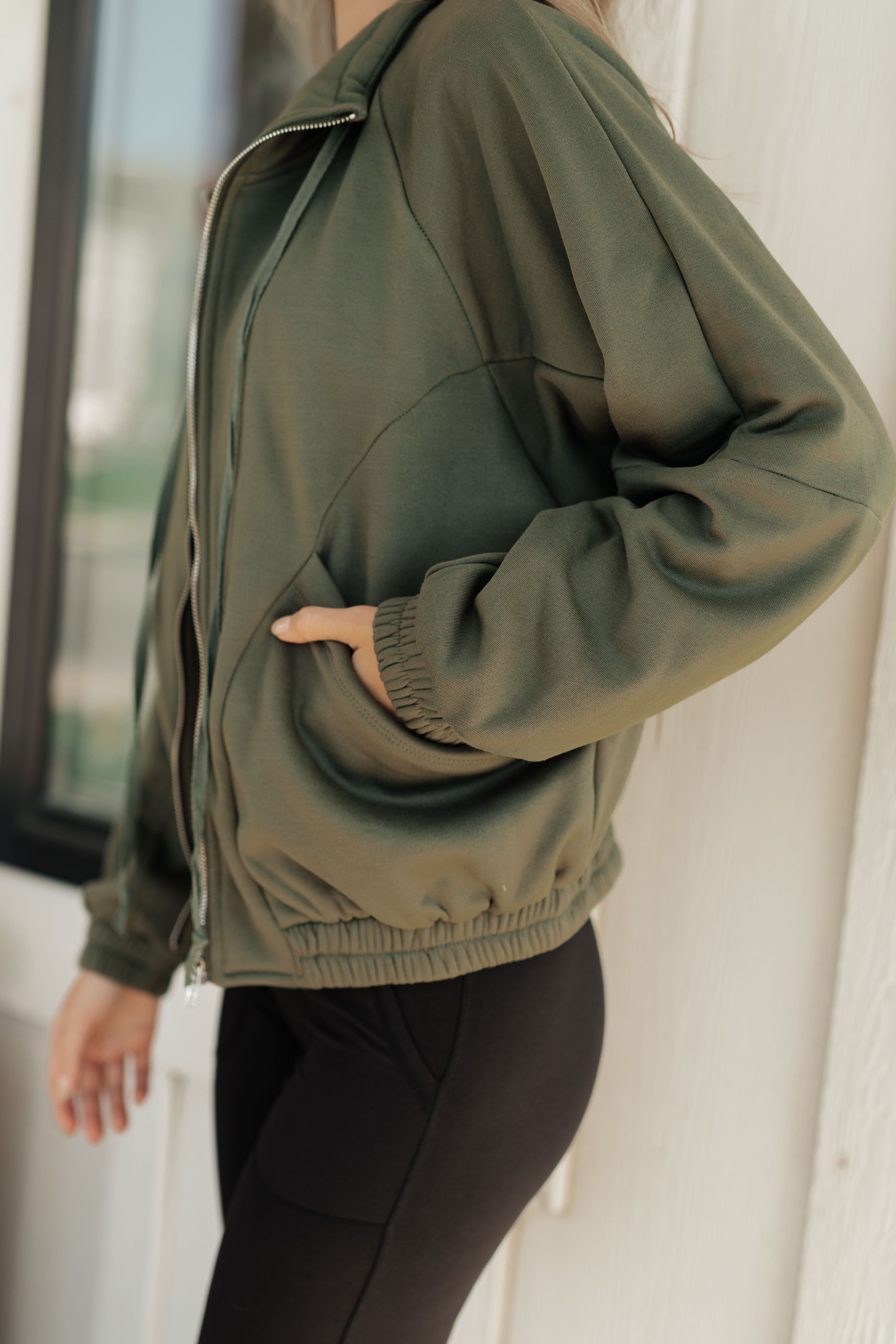 Bibi Miss You More Zip Up Sweatshirt in Olive Tops
