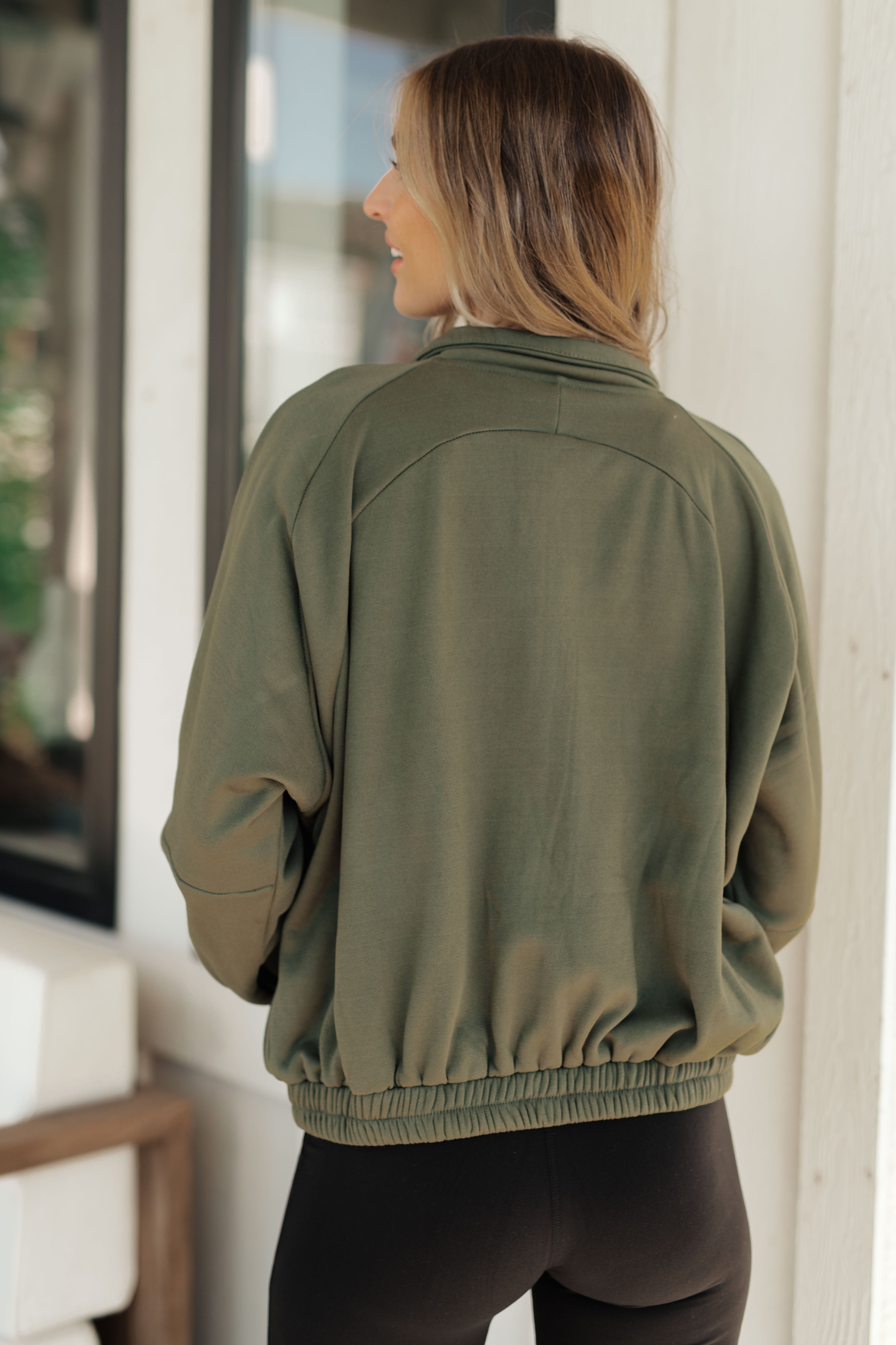 Bibi Miss You More Zip Up Sweatshirt in Olive Tops