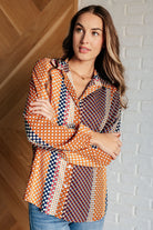 One Eleven North Moderately Mod Polka Dot Button Up Top Tops