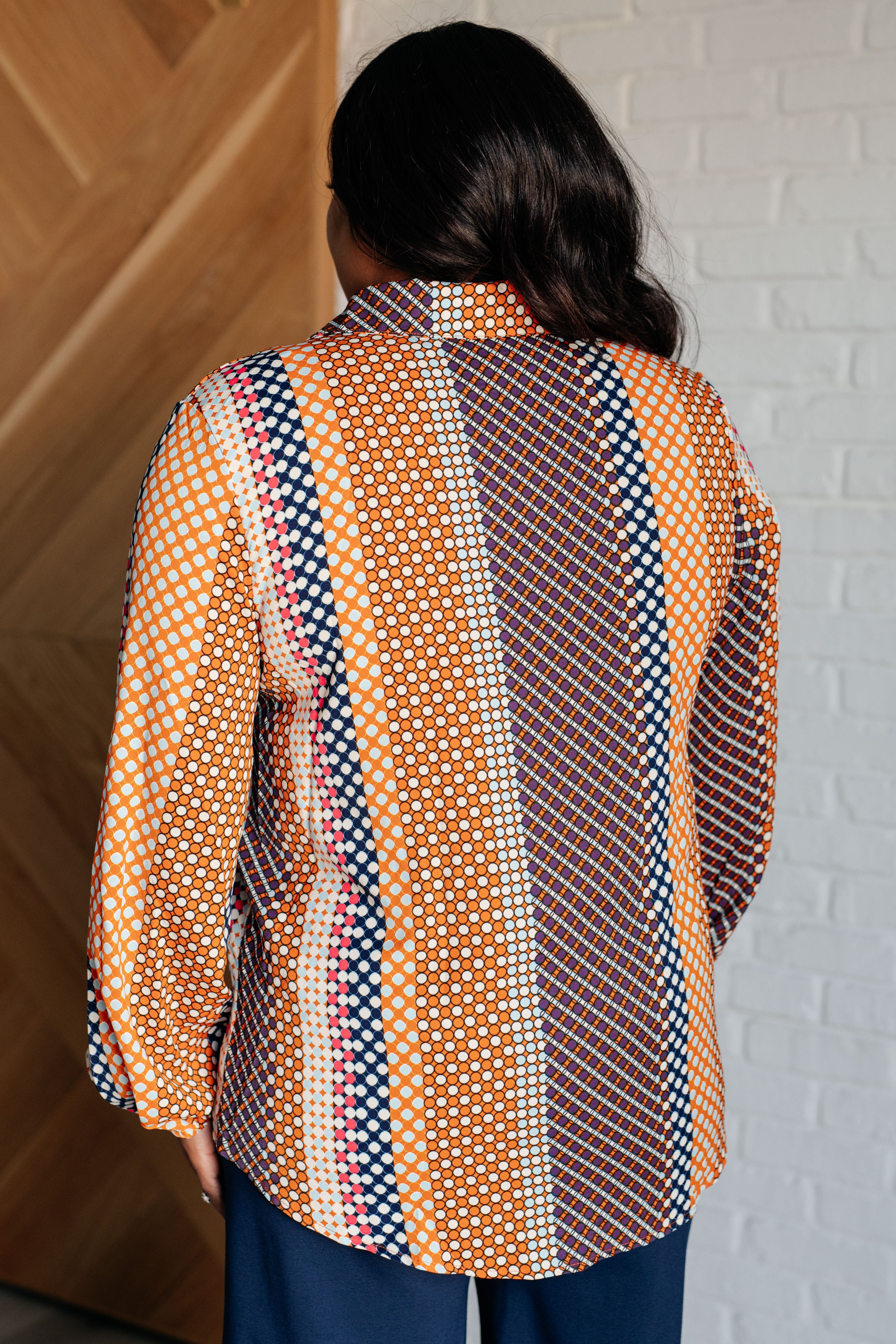 One Eleven North Moderately Mod Polka Dot Button Up Top Tops
