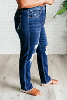 Judy Blue Montana High Rise Rigid Magic Distressed Straight Jeans Denim