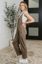 Sweet Lovely By J Mood Match Relaxed Spaghetti Strap Jumpsuit in Mocha Womens