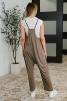Sweet Lovely By J Mood Match Relaxed Spaghetti Strap Jumpsuit in Mocha Womens