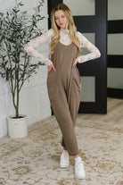 Sweet Lovely By J Mood Match Relaxed Spaghetti Strap Jumpsuit in Mocha Womens