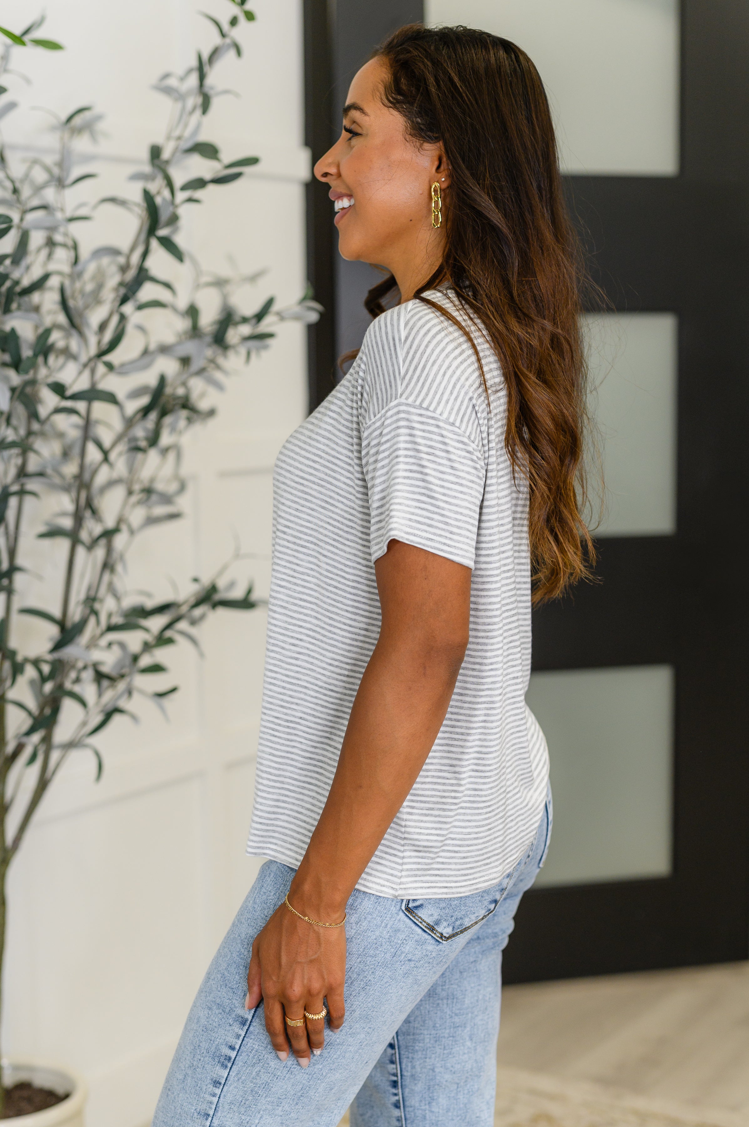 Haptics Mood Swingin' Casual Drop Shoulder Tee in Grey Womens