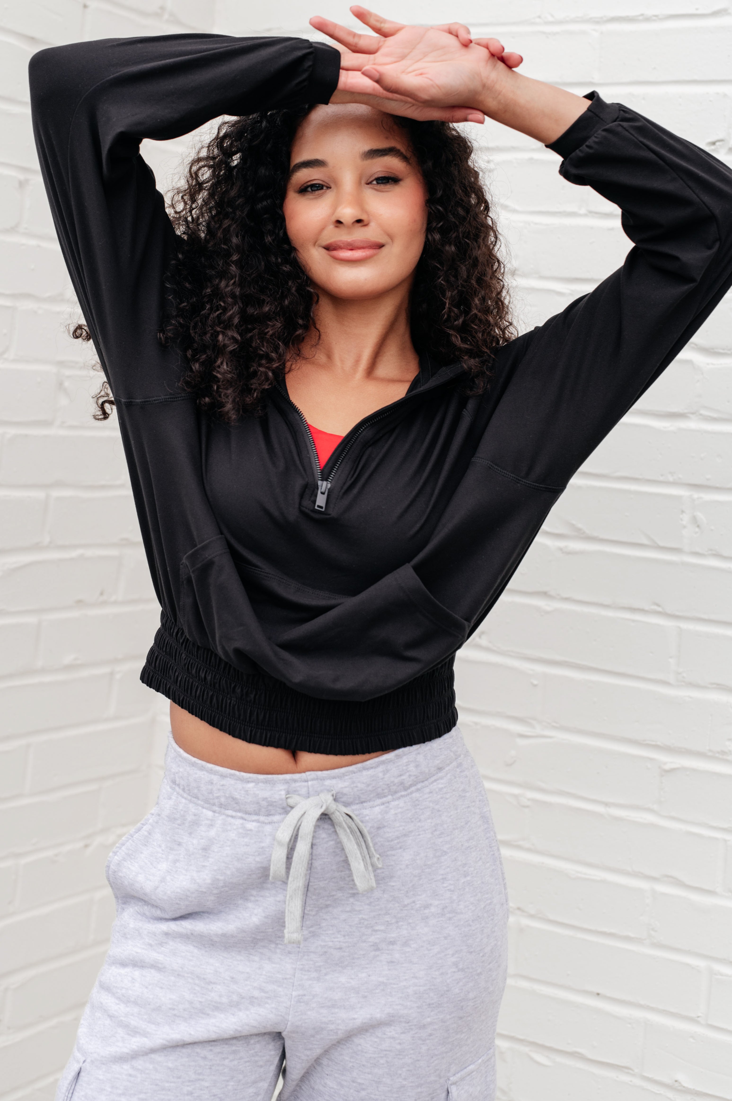 Rae Mode Morning Run Half Zip Hoodie in Black Athleisure