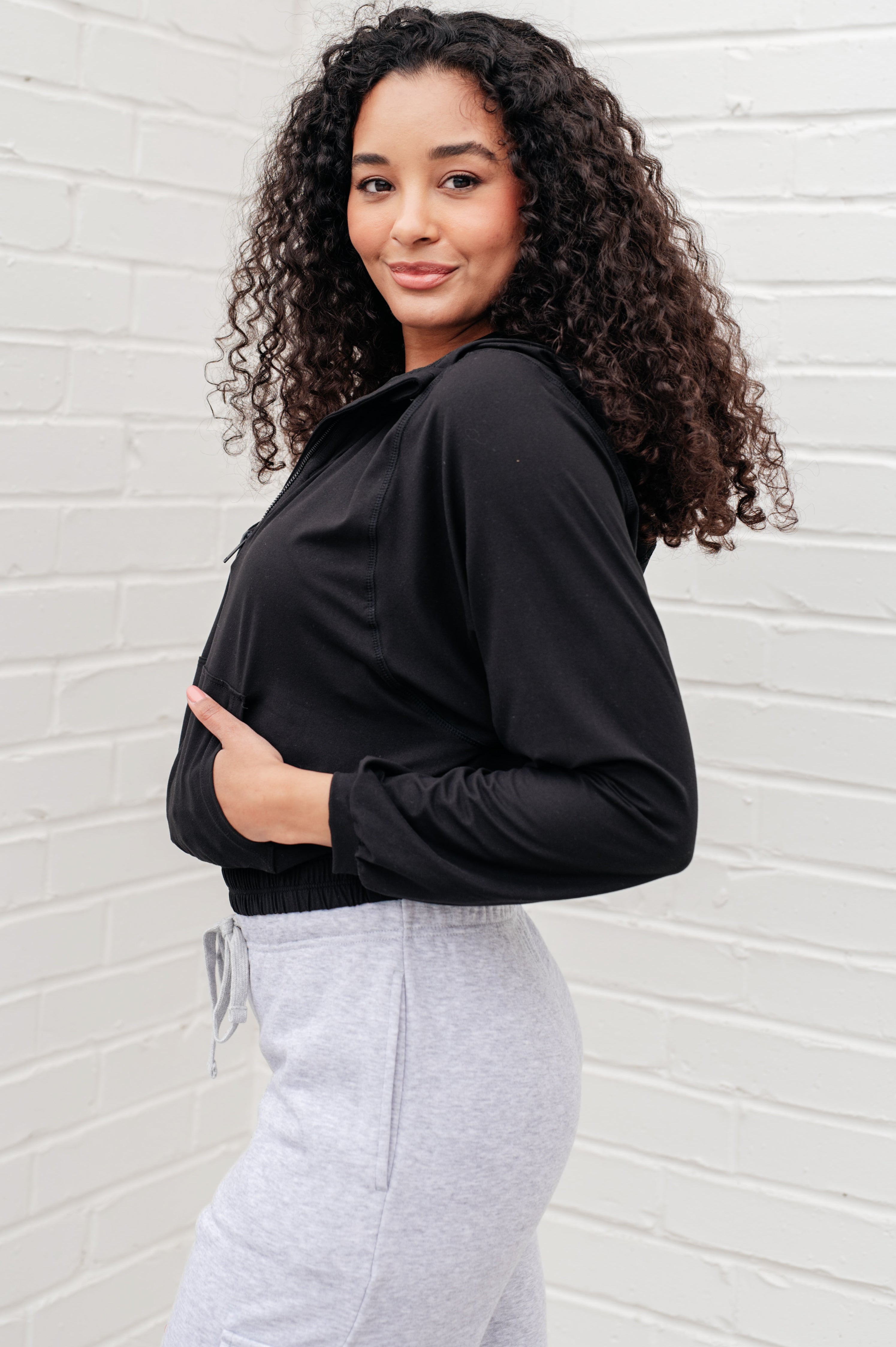 Rae Mode Morning Run Half Zip Hoodie in Black Athleisure