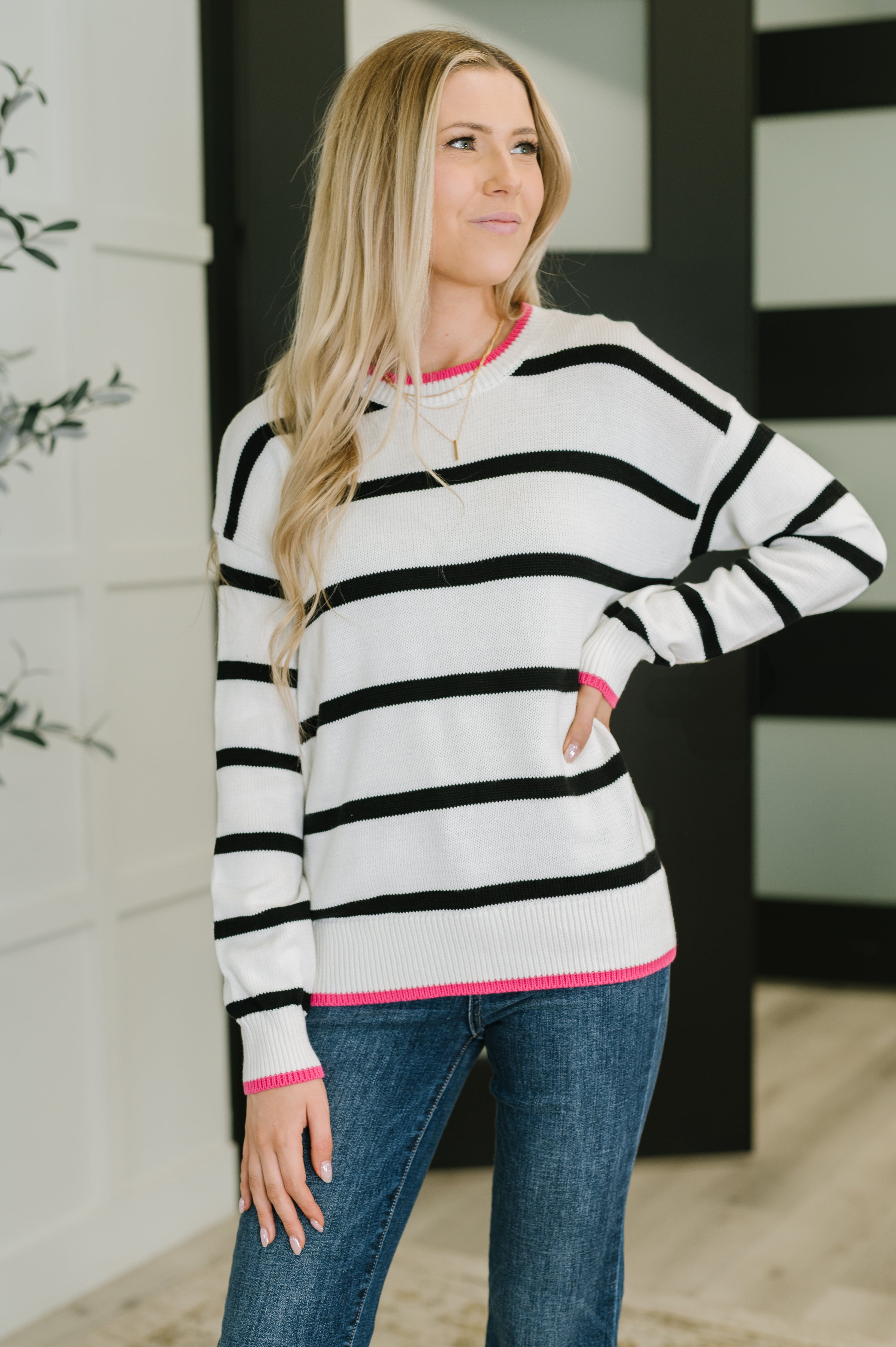 Much to My Relief Black & White Striped Sweater Womens