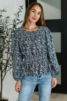 Oddi Muse Moves High Neck Peplum Blouse in Black Womens