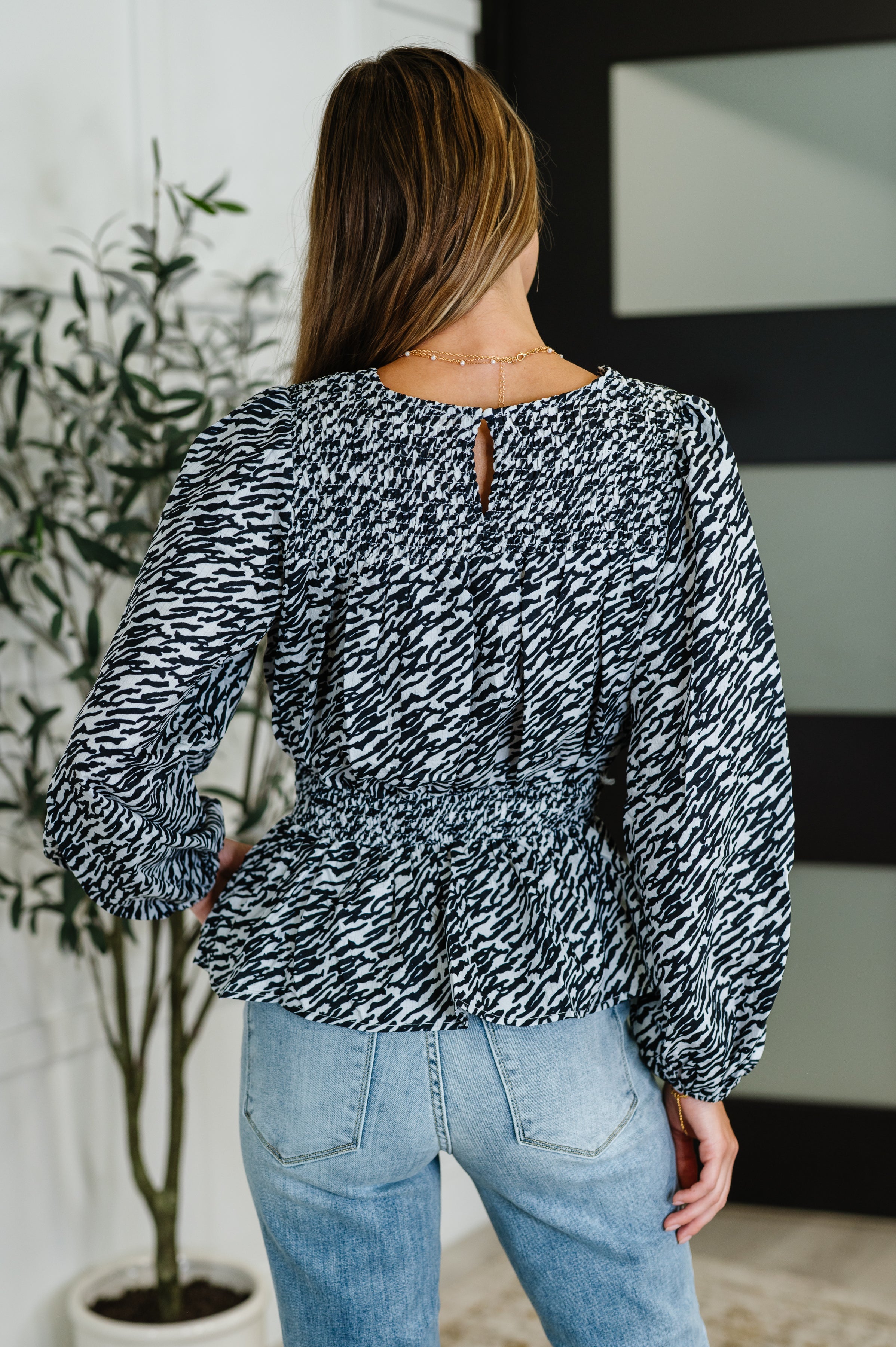 Oddi Muse Moves High Neck Peplum Blouse in Black Womens