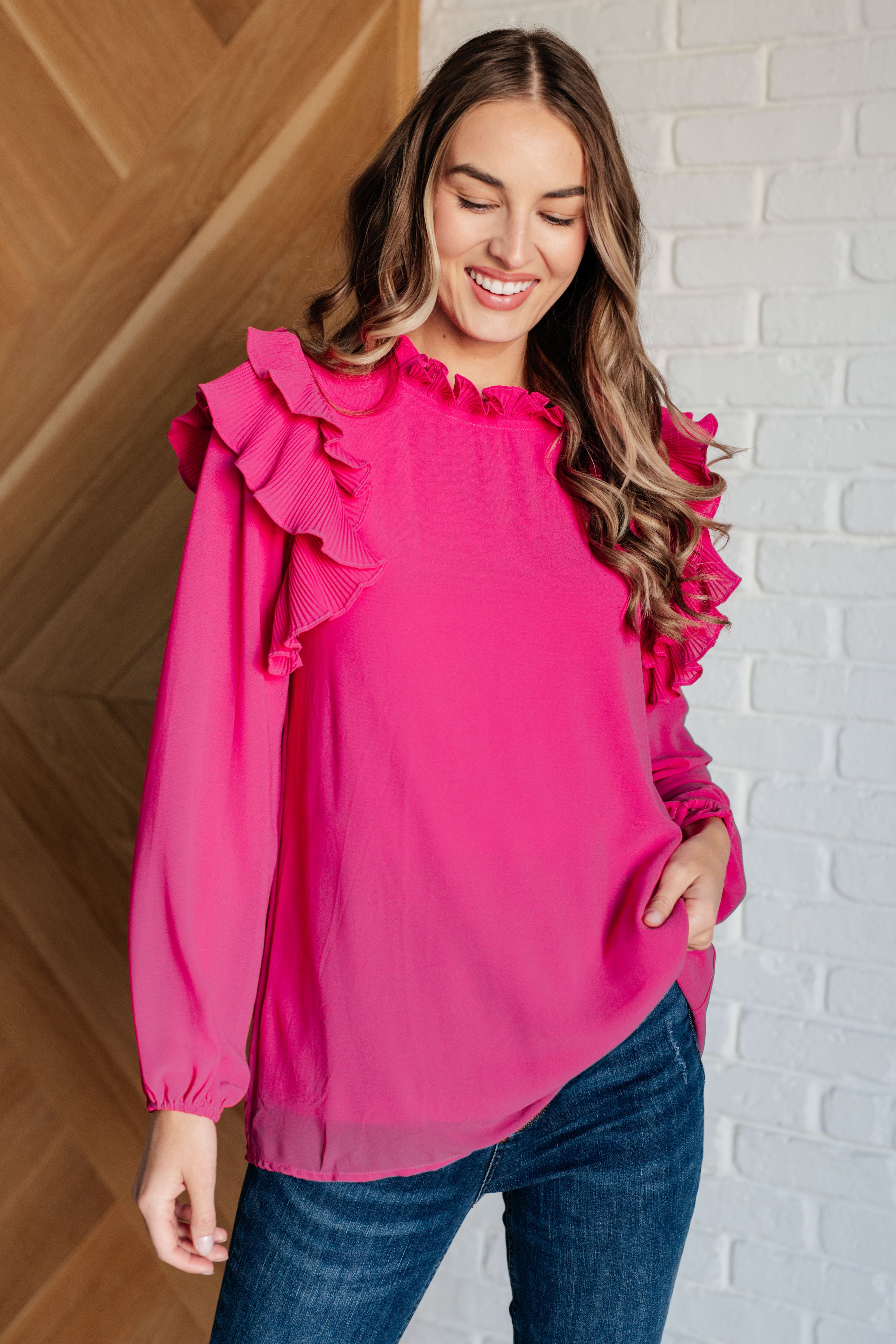 Jodifl My Good Graces Ruffled Blouse in Pink 3XL Tops