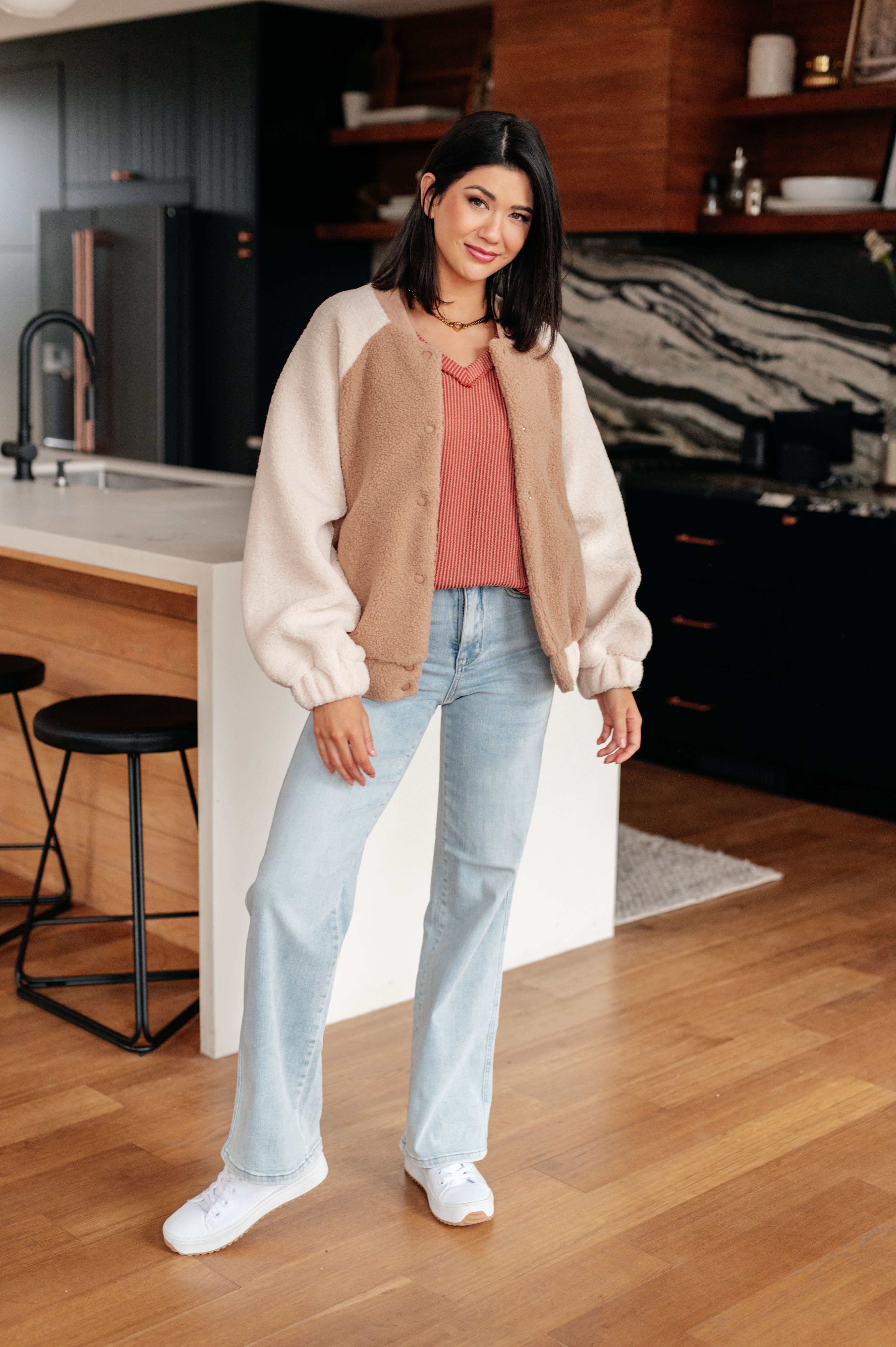 7th Ray First and Foremost Exposed Seams Rib Knit Long Sleeve Top Tops