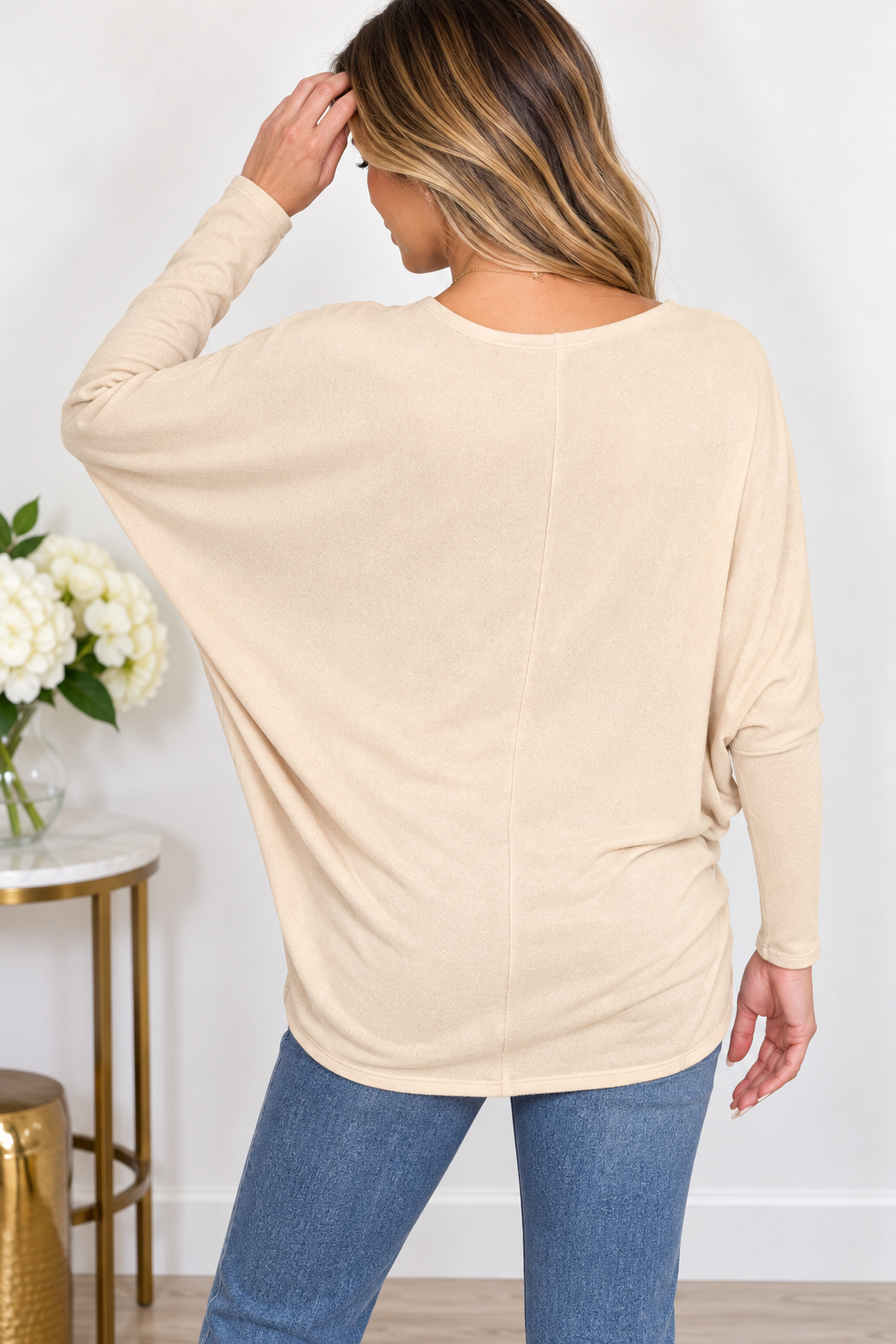 Zenana Naturally Yours Hacci Dolman Sleeve Boat Neck Top in Sand Beige