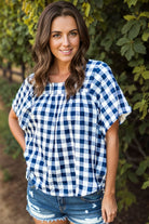 Chris N Carol Navy Plaid Short Sleeve Top