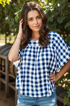 Chris N Carol Navy Plaid Short Sleeve Top