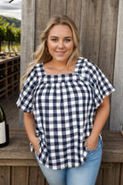 Chris N Carol Navy Plaid Short Sleeve Top