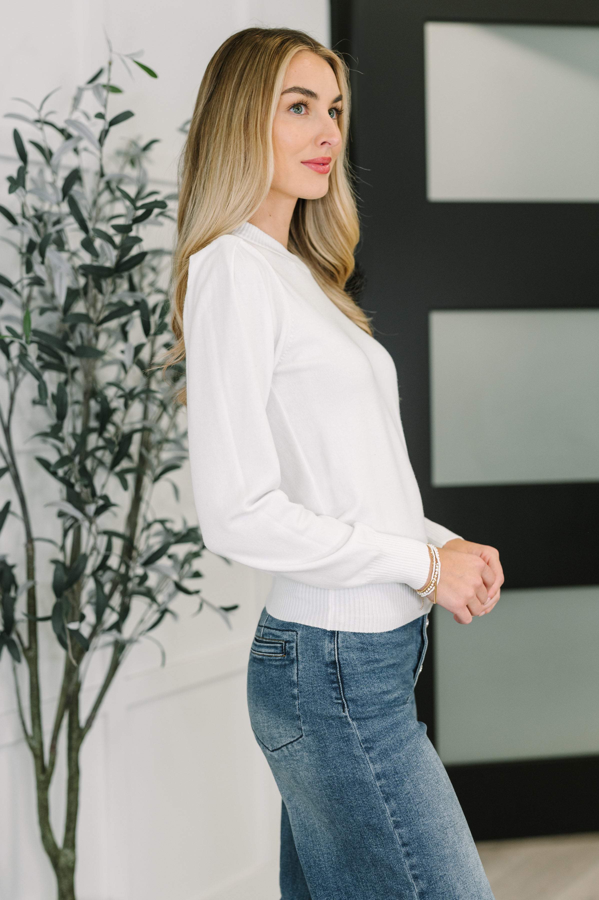 Necessary Closet Space Long Sleeve Top in White Womens