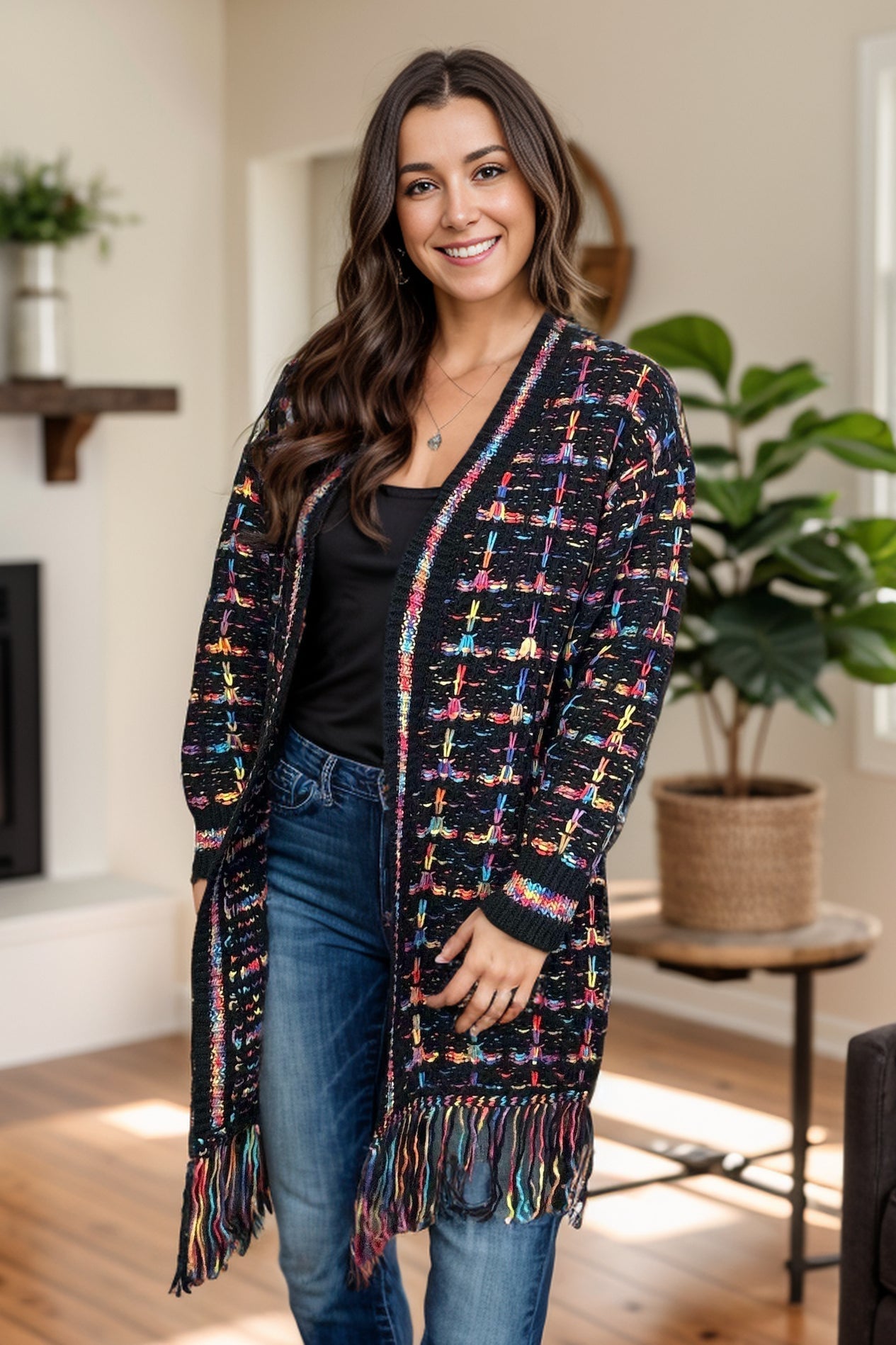 Haptics Neon Wonders Fringed Cardigan BoutiqueSimplified