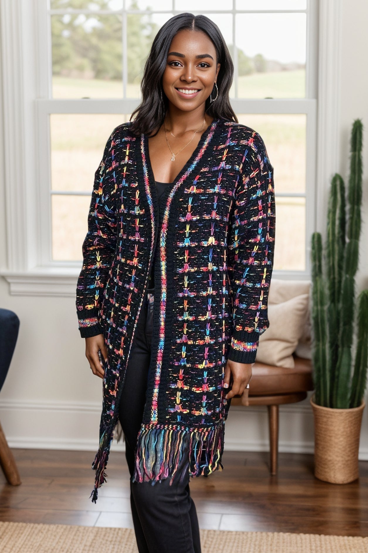 Haptics Neon Wonders Fringed Cardigan BoutiqueSimplified