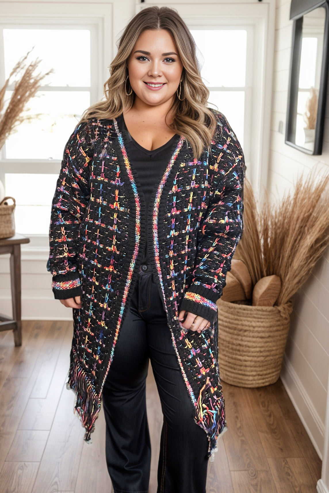 Haptics Neon Wonders Fringed Cardigan BoutiqueSimplified