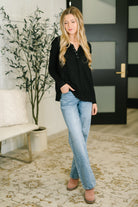 In Loom Never Been So Sure Lace Accent Henley Top in Black Womens