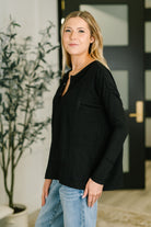 In Loom Never Been So Sure Lace Accent Henley Top in Black Womens