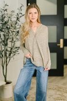 In Loom Never Been So Sure Lace Accent Henley Top in Taupe Womens
