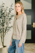 In Loom Never Been So Sure Lace Accent Henley Top in Taupe Womens