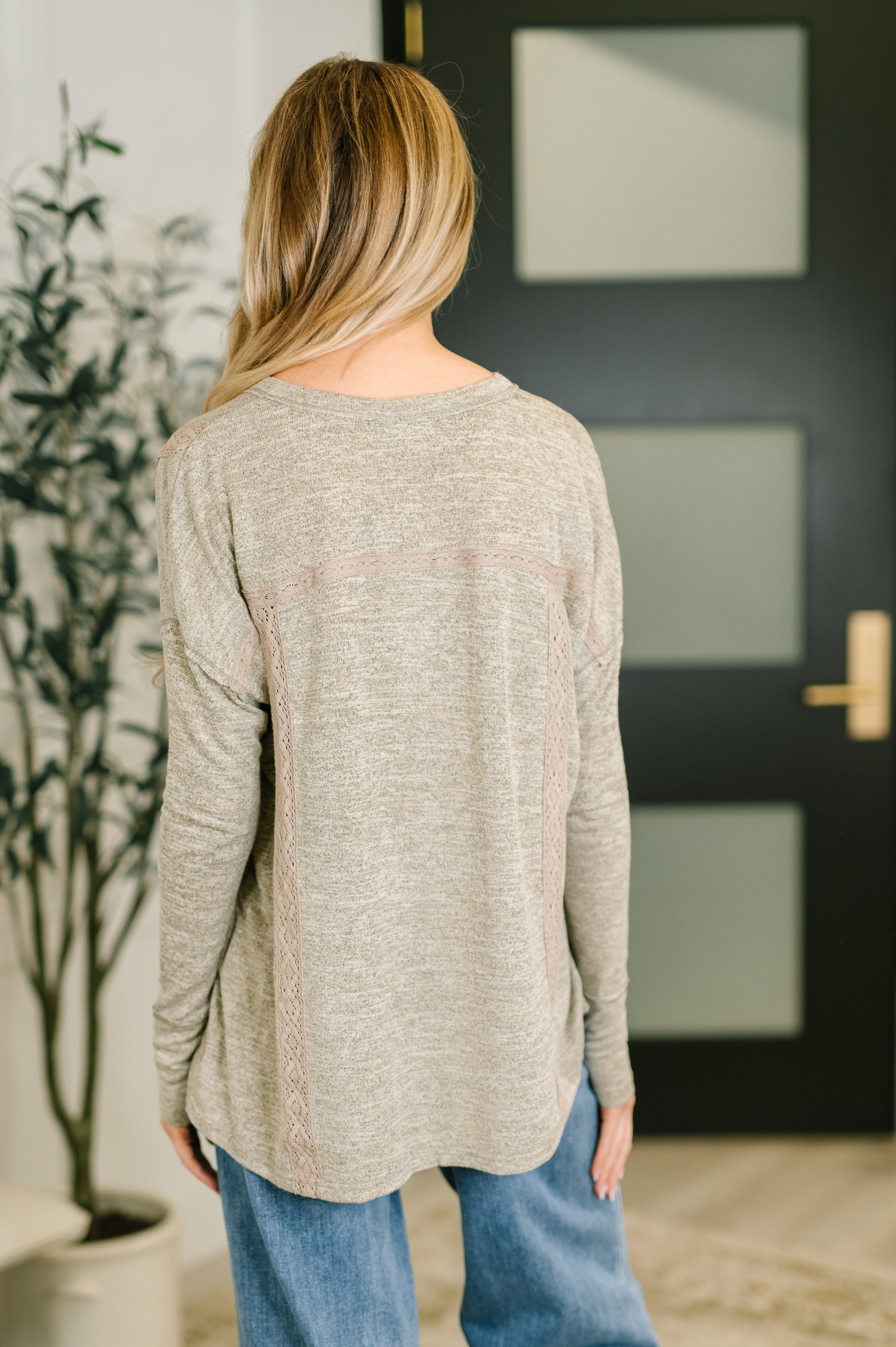In Loom Never Been So Sure Lace Accent Henley Top in Taupe Womens