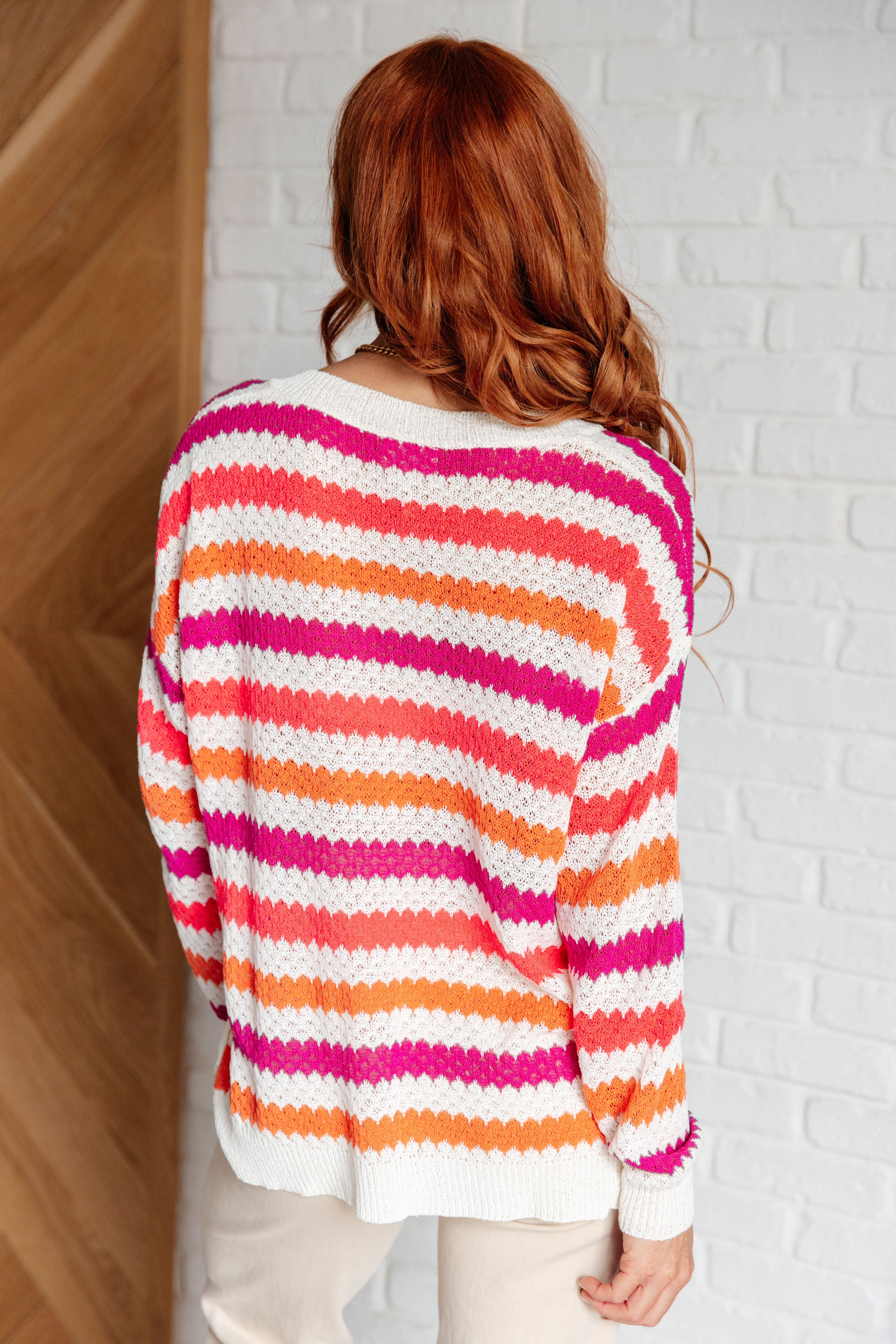 BiBi Never Gonna Give You Up Stripe Multi Color Drop Shoulder Sweater Ave Shops