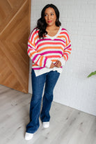 BiBi Never Gonna Give You Up Stripe Multi Color Drop Shoulder Sweater Ave Shops