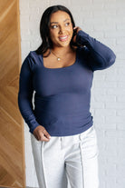 Rae Mode Never Imitated Long Sleeve Top in Navy Shirts & Tops