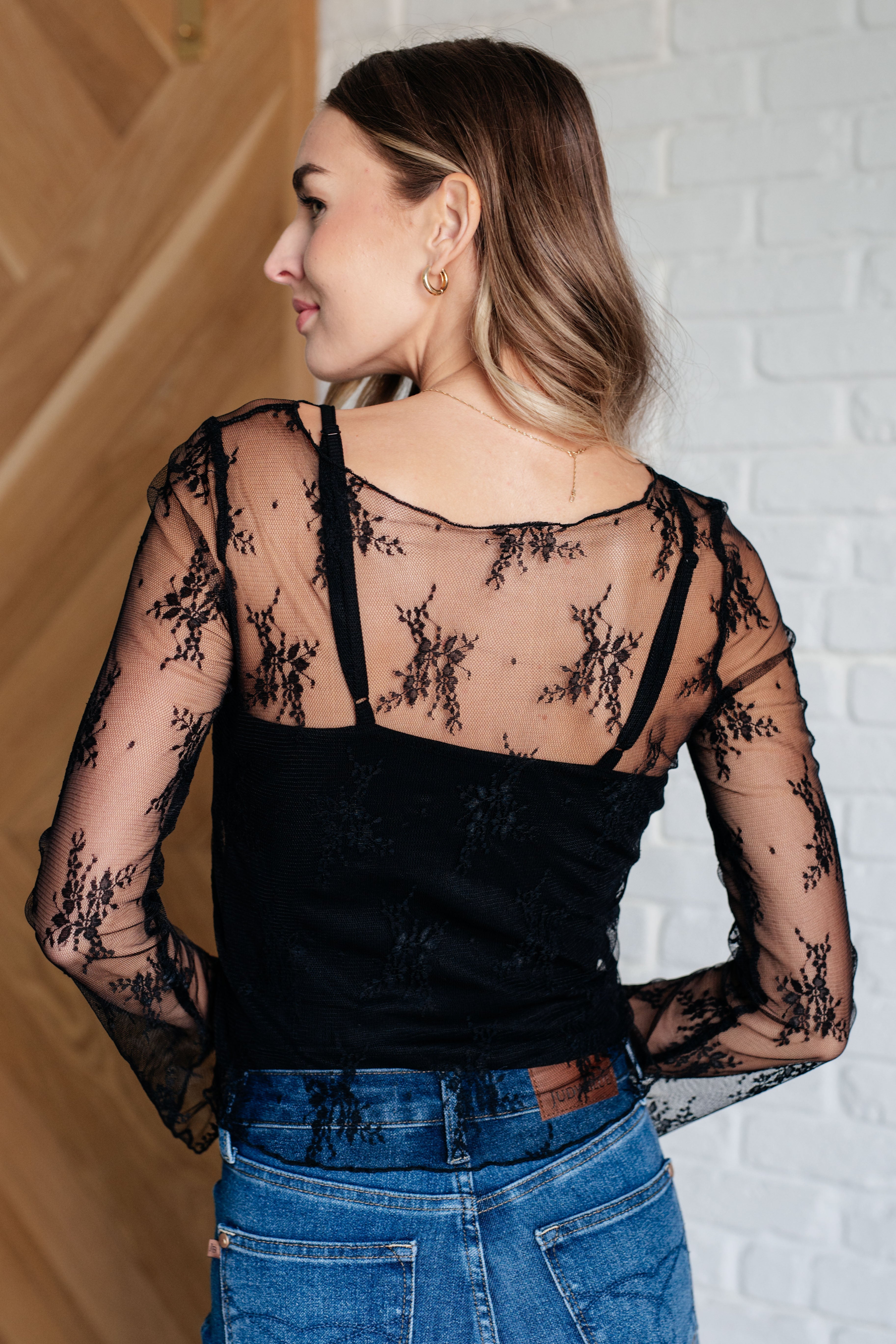 One Eleven North Never Sorry Lace Layering Top in Black Shirts & Tops