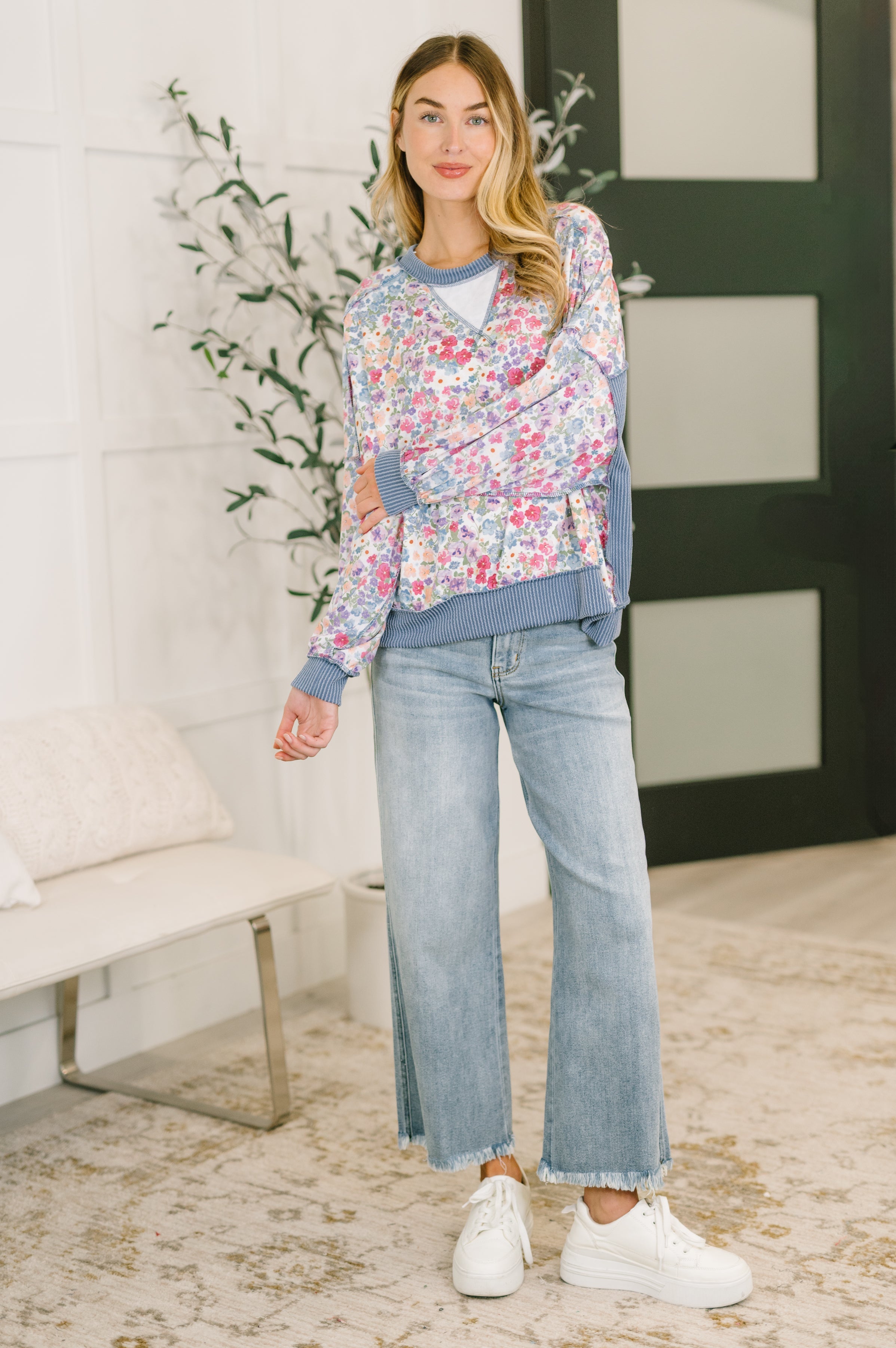 Haptics New Opportunities Drop Shoulder Floral Pullover – Ruby