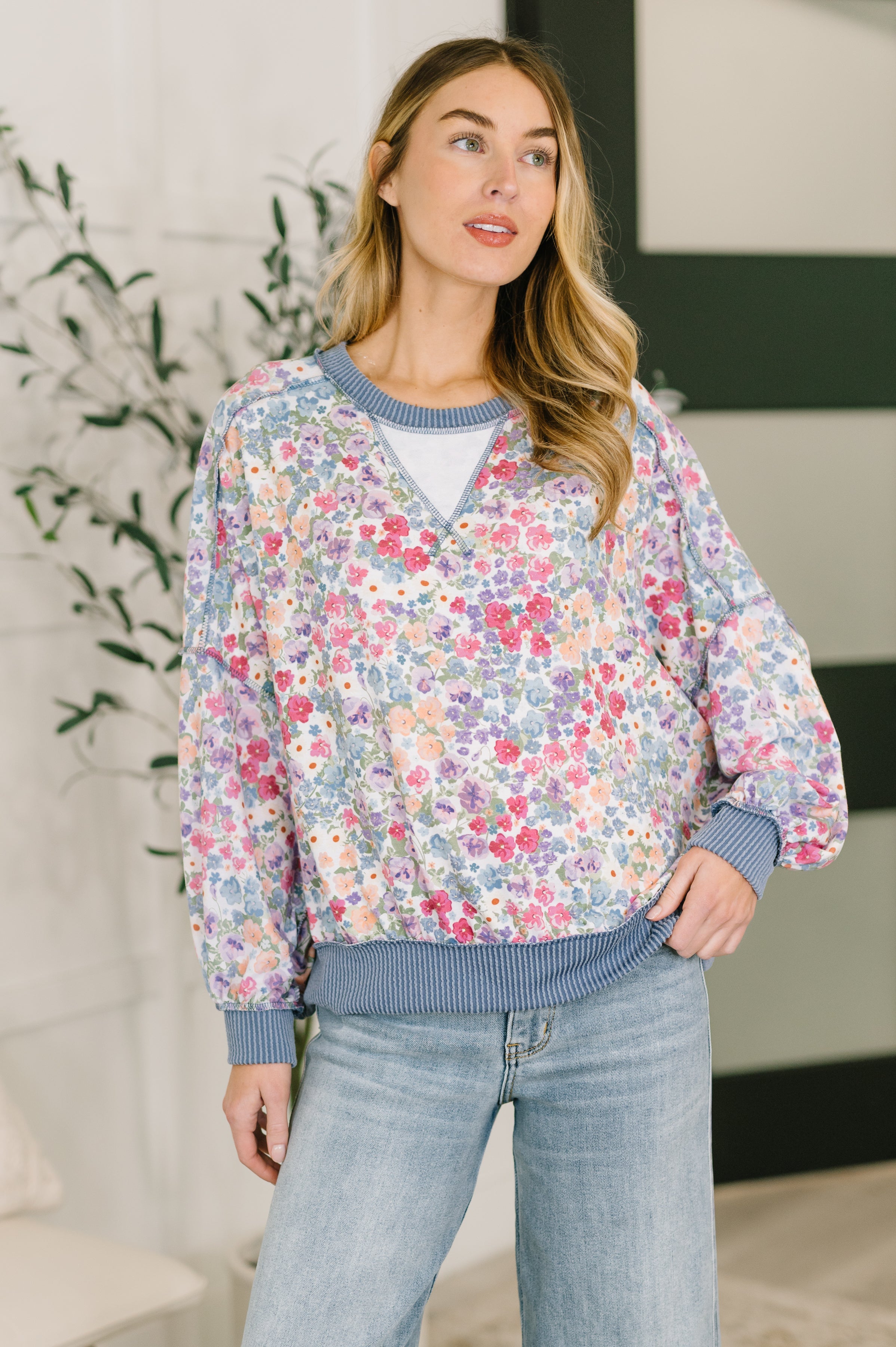 Haptics New Opportunities Drop Shoulder Floral Pullover – Ruby