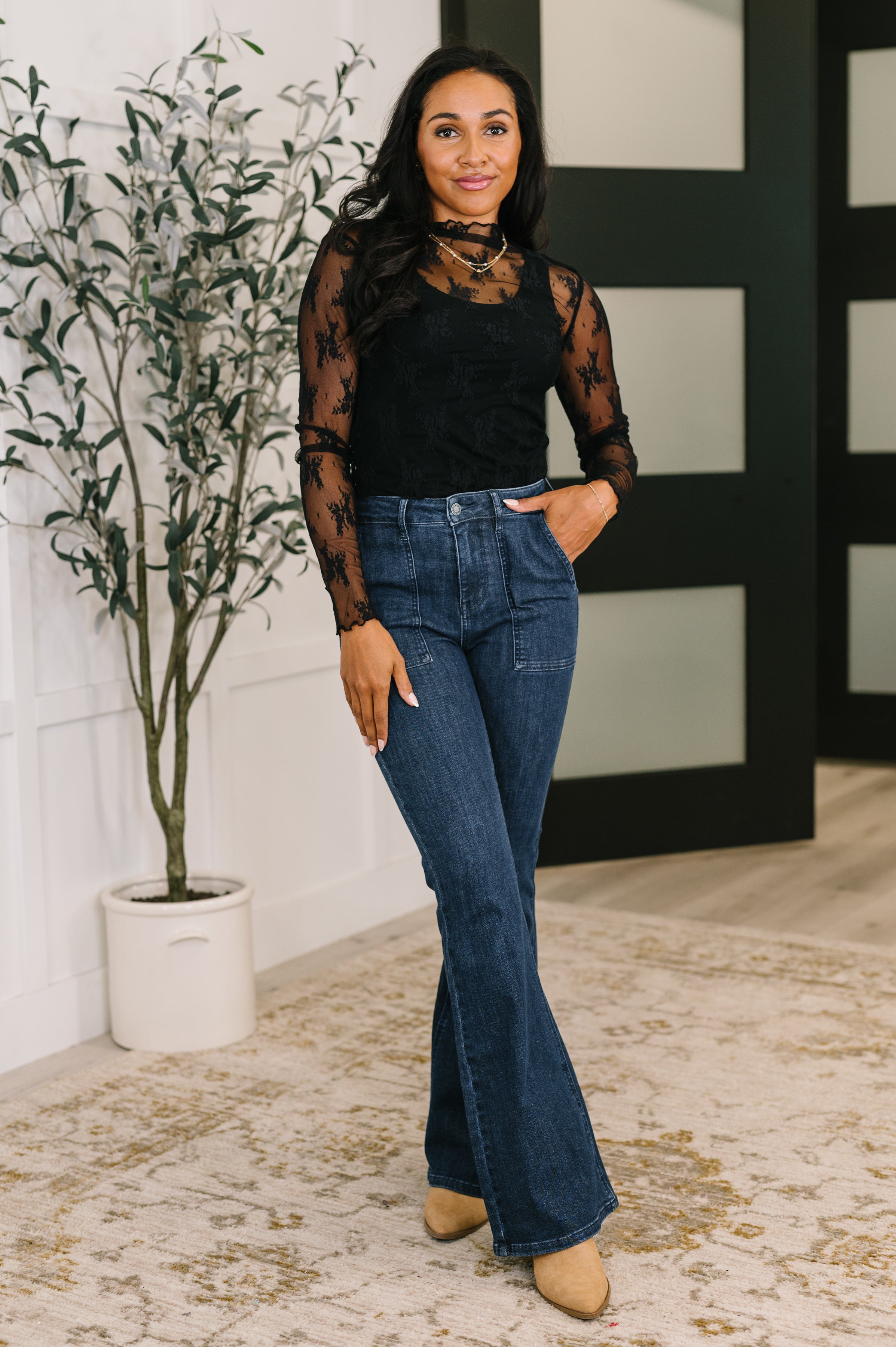 Zenana Next Level Patterned Layering Top in Black Womens