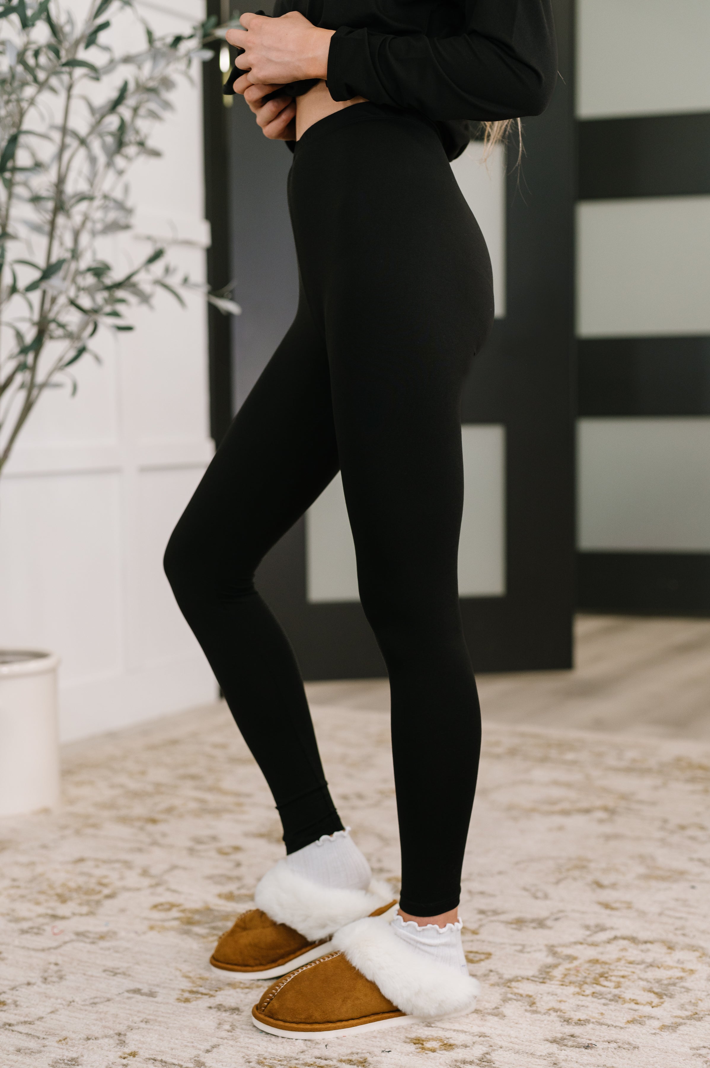 Zenana Next to Nothing V Neck Long Sleeve Top and Bottom Set in Black Womens